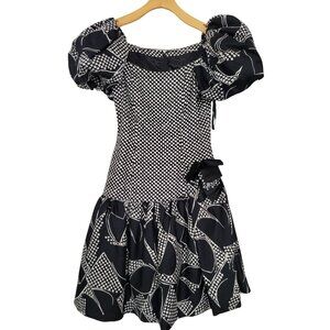 Victor Costa Black white polka dot bubble mini dress size 6 80s vintage